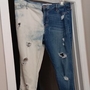 Hollister Two-Tone Distressed Jeans - Blue and White